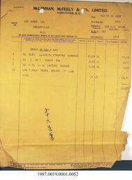 Invoice, 1927 - Hong And Lee Chong Collection
