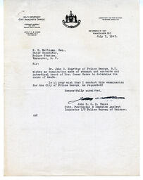 Letter to W.H. Mulligan, Chief Constable from Vance: 07-Jul-47