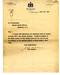 Letter to F.T. Underhill, Medical Health Officer, City of Vancouver from Vance: 06-Jun-16