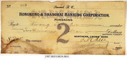 Cancelled Cheque, 1917 - Hong And Lee Chong Collection