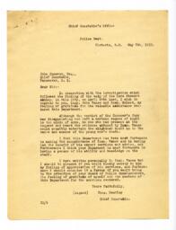 Letter to John Cameron Esq., Chief Constable, from Thos. Heatley