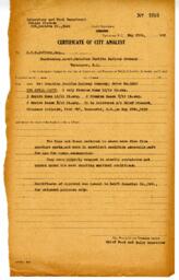 Certificate of City Analyst for Royal Party, no 5705: 29-May-39