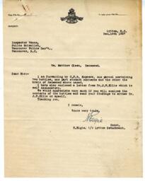 Letter to Vance from Constable H. Elgie, Lytton Police Detachment: 16-Dec-37