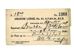 Melrose Lodge No. 67 membership card: 14-Apr-49
