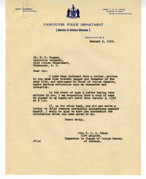Letter to H.H. Duggan, Detective Sergeant from Vance: 03-Jan-35