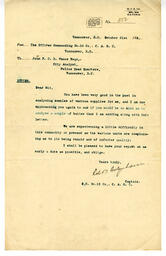 Letter to Vance from Captain, O.C. No 19 Co, Canadian Army Service Corps.: 21-Oct-16