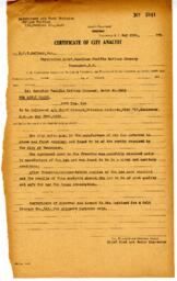 Certificate of City Analyst for Royal Party, no 5841: 29-May-39