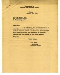 Letter to Vance from F.H. Brown, National Health Department: 17-Jan-30