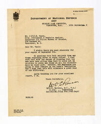 Letter to Vance from W.D.S. Rorison, M.C., V.D.: 10-Sep-42