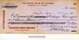 Cancelled Cheque, 1931 - Hong And Lee Chong Collection