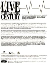 LIVE at the End of the Century: Aspects of Performance Art in Vancouver Order Form