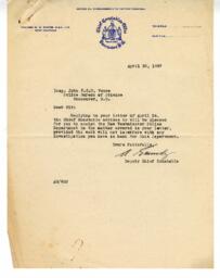 Letter to Vance from A. Grundy, Chief Constable