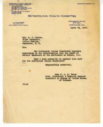 Letter to W.W. Foster, Chief Constable from Vance