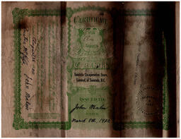 Reverse side of John Malm Certificate for Shares