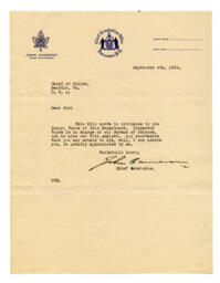 Letter from John Cameron to Chief of Police in Seattle, Washington: 04-Sep-34