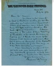 Letter to Vance from Bernard McEnvoy: 14-Jul-30