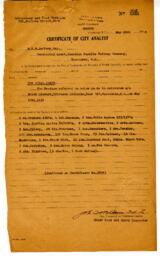 Certificate of City Analyst for Royal Party, no 5838: 29-May-39