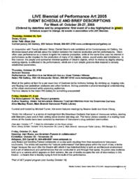 LIVE Biennial of Performance Art 2005: Event Schedule and Brief Descriptions - Week 2: October 20-27