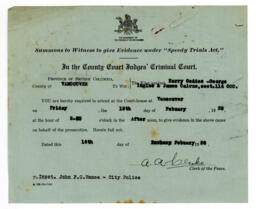 Summons to Witness to Give Evidence: 16-Feb-38