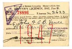 Vance's Driver's License Card: 07-Mar-47