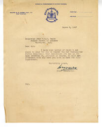 Letter to Vance from W.W. Foster, Chief Constable: 02-Mar-37