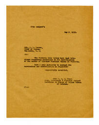 Letter from Vance to Col. W.W. Foster, Chief of Police, Vancouver: 02-May-35