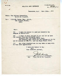 Letter to Vance from the Officer Commanding, No. 19 Co. Canadian Army Service Corp: 10-Nov-17