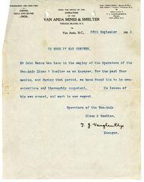 Vance reference letter from J.G. Vaughan Rhys, Van-Anda Mines & Smelter: 26-Sep-03