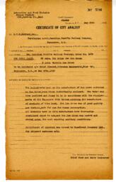 Certificate of City Analyst for Royal Party, no 5706: 29-May-39