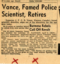 Vancouver Sun newspaper clipping about Vance: 06-Apr-49