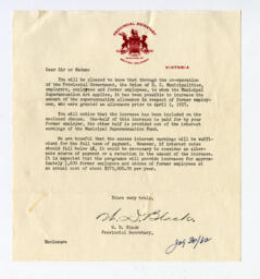 Letter to Vance from W.D. Black, Provincial Secretary: 30-Jun-62