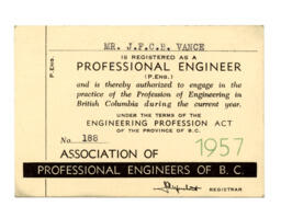 Professional Engineers of BC registration card: 01-Jan-57