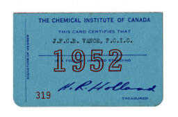 Chemical Institute of Canada membership card: 01-Jan-52