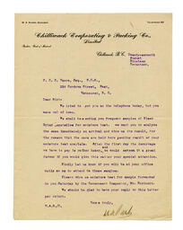 Letter to Vance from the Chilliwack Evaporating and Packing Co., Limited: 27-Aug-17