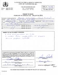 Vancouver Fire and Rescue Permit to Burn