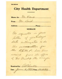 City Health Department memo: 11-Jun-32