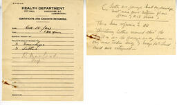 Health Department: Certificate and Exhibits Returned: 15-Oct-34