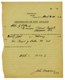   Certificate of City Analyst   
