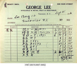 Invoice, 1936 - Hong And Lee Chong Collection
