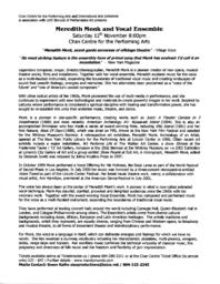 Meredith Monk and Vocal Ensemble Press Release