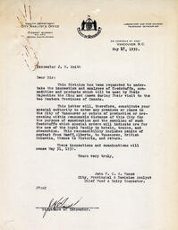 Letter to J.K. Smith, Inspector, Laboratory and Food Division from Vance: 19-May-39