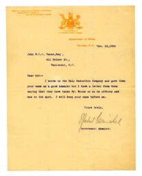 Letter to Vance from Herbert Carmichael, Government Assayer: 13-Nov-06