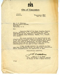 Letter to J.W. McIntosh, Medical Health Officer from Vance: 10-Jun-32