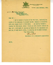 Letter to Vance from Secretary, B.C. Dairymen's Association: 12-Feb-14