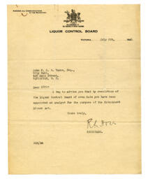 Letter to Vance, from Secretary of Liquor Control Board: 05-Jul-21