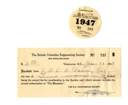 Receipt and membership certificate from The Association of Professional Engineers: 16-Jan-47