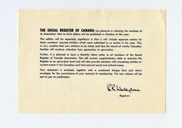 Social Register of Canada announcement: [1959-1960]