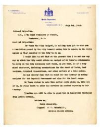 Letter to Col. McSpadden, 11th Irish Fusiliers of Canada from F.T. Underhill: 07-Jul-16