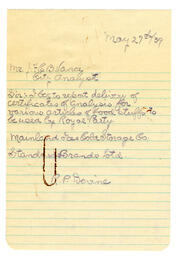 Inspection letter to Vance from R.P. Devine, Food Inspector, Health Department: 27-May-39