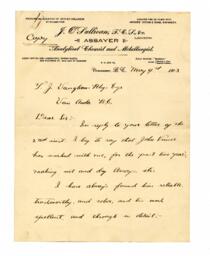 Letter to T.J. Vaughan, from J.O. Sullivan: 04-May-03